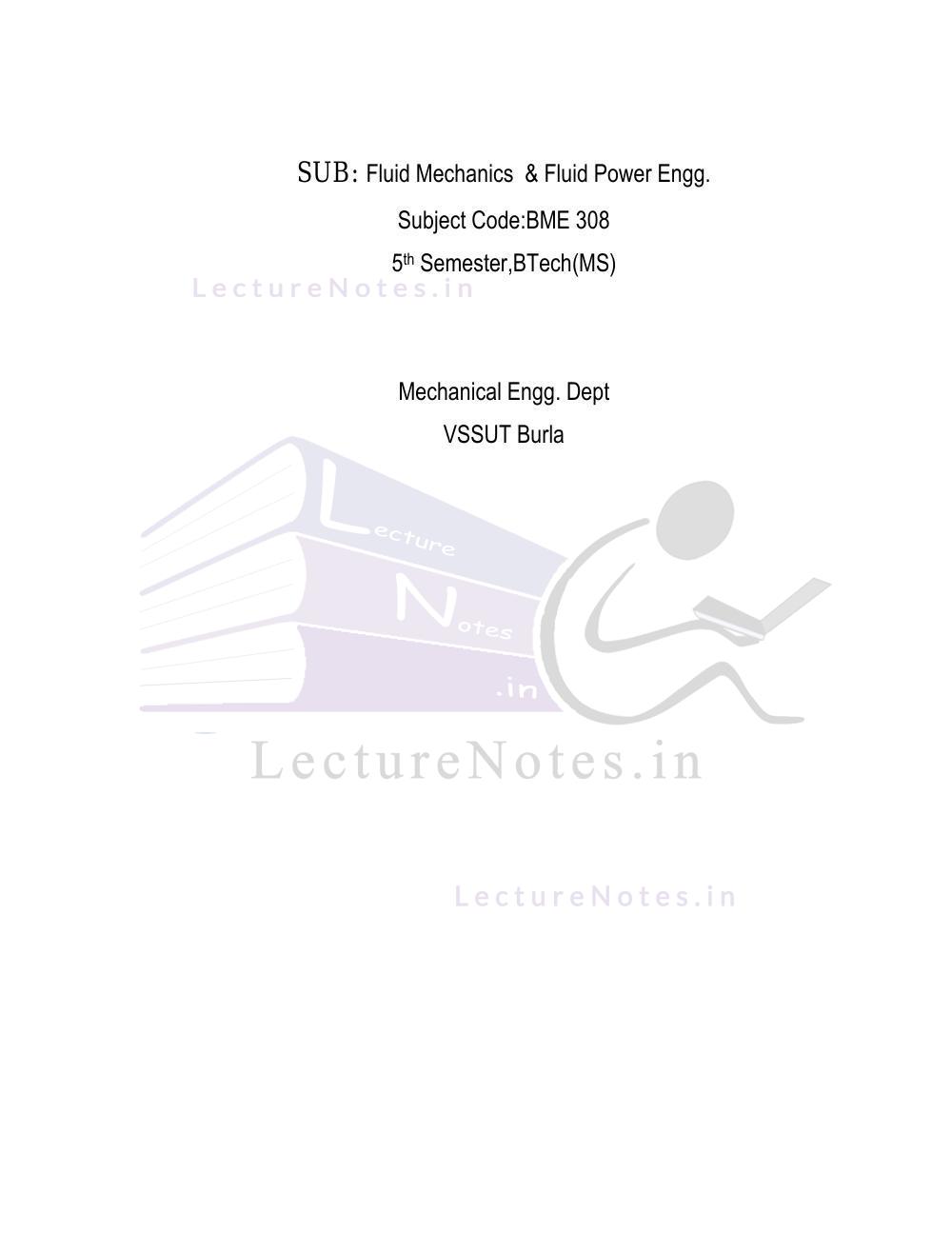 Fluid Mechanics Lecture Notes Pdf